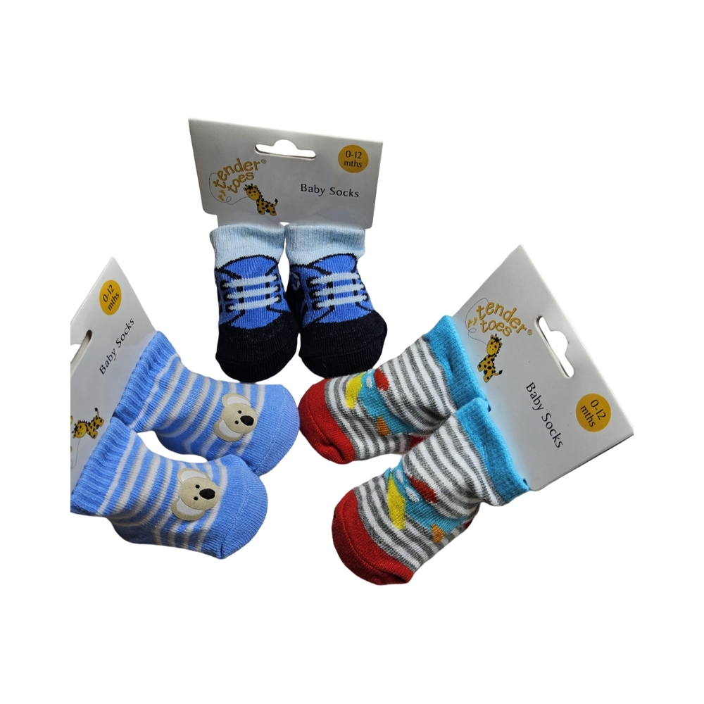 3 Pair Baby Socks Set with Fun Designs Size 0-12 months